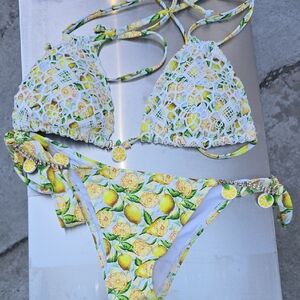 Bahimi Lemon Print Crochet Bikini Set